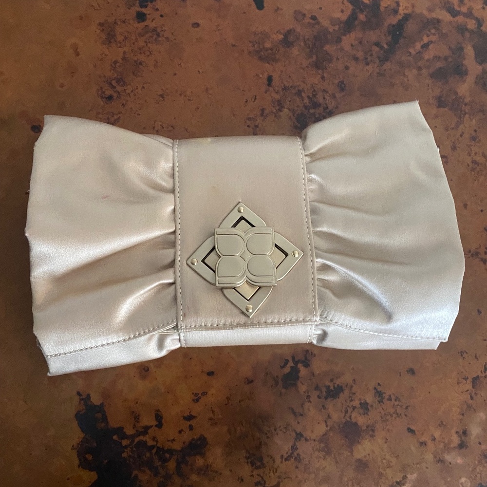 BCBG gold clutch evening bag